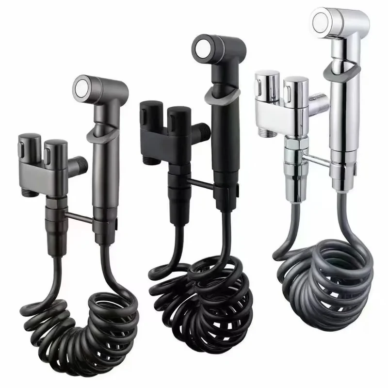 Hot Sale Portable Toilet Sprayer Bathroom Bidet Sprayer Set High Pressure Double Outlet Corner Cleaning Toilet Set