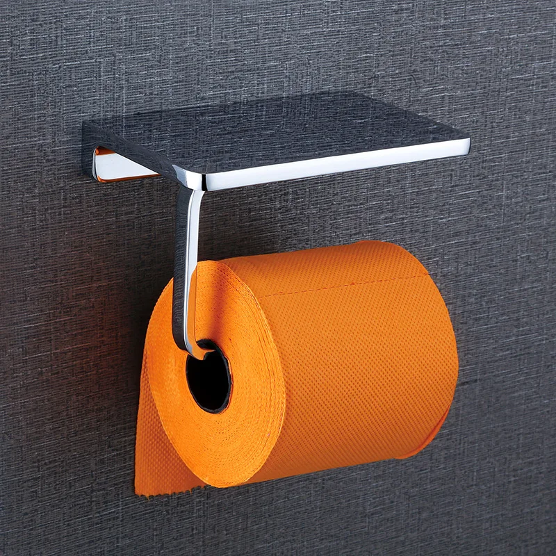 Stainless Steel Gold Bathroom & Kitchen Paper Holder with Shelf Gold Toilet Tissue Storage Rack