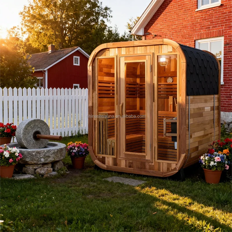 In Stock Canadian Spliced Red Cedar Traditional Large Cube Outdoor Sauna With 8mm Tempered Glass Garden Multi Person Health Spa