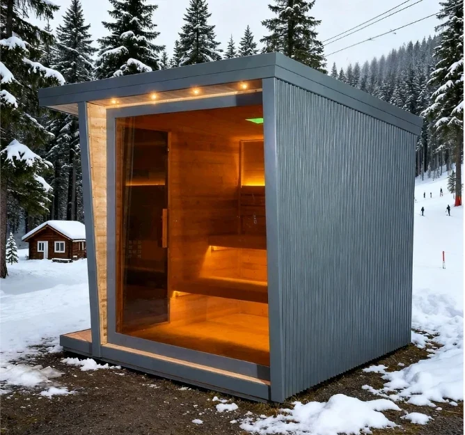 Long-Lasting Carbonized Spruce Outdoor Sauna Room Waterproof 6 Person Traditional Dry Sauna House with Heater