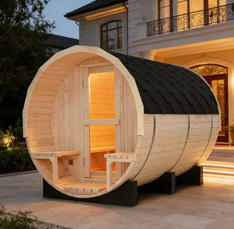 3 Days Delivery Extra Large 4-6 Person Outdoor Solid Wood Barrel Sauna Premium Natural White Spruce Wood in USA Warehouse