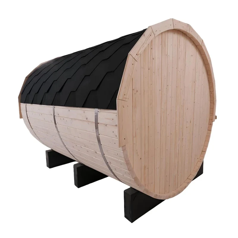 Discount Direct Logistic Waterproof White Pine Sauna Barrel Promotional Sauna Room Outdoor for 6-8 Persons