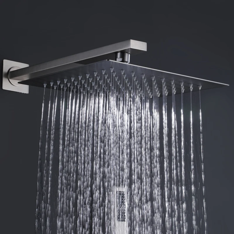 Homein Matte Black Double Handle 2-Function Brass Concealed Shower Set, Pressure Balance Valve Rainfall Shower System