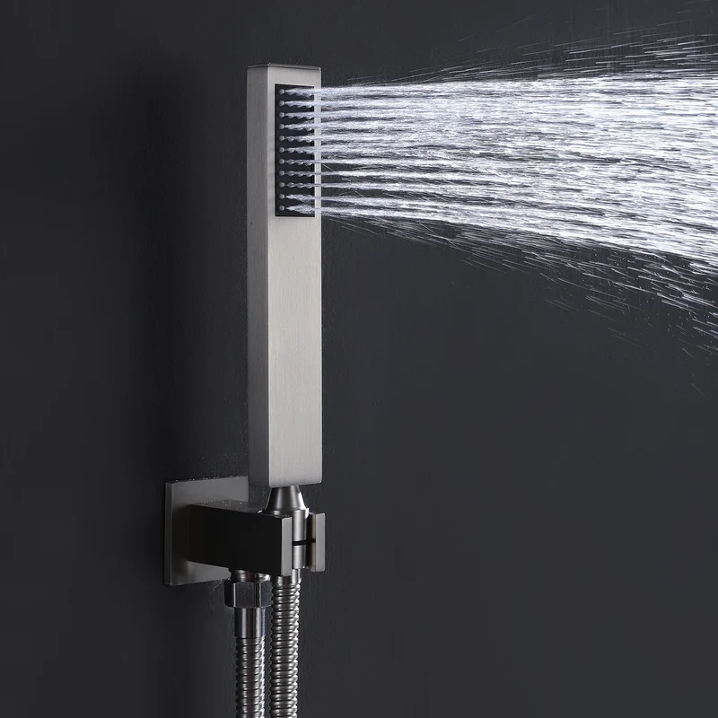 Homein Matte Black Double Handle 2-Function Brass Concealed Shower Set, Pressure Balance Valve Rainfall Shower System
