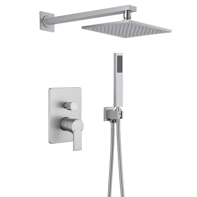 Homein Matte Black Double Handle 2-Function Brass Concealed Shower Set, Pressure Balance Valve Rainfall Shower System