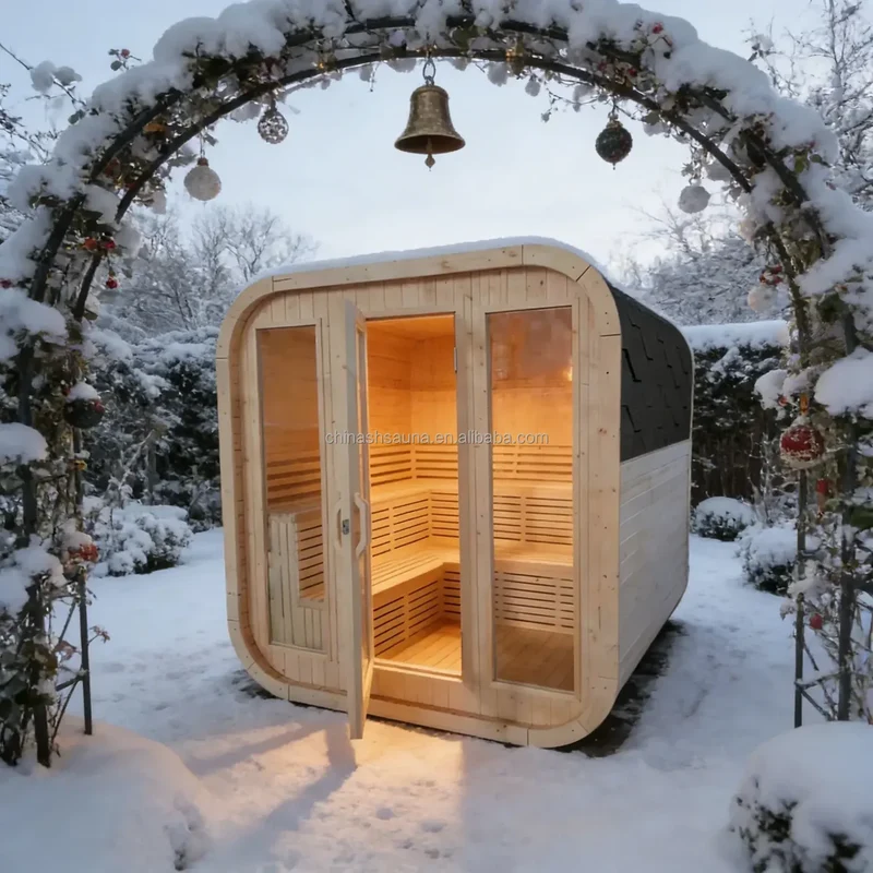 Large Outdoor Traditional White Spruce 4-6 People Double Layer L-Shaped Bench Electric Stove Sauna for Villa Backyard USA Stock