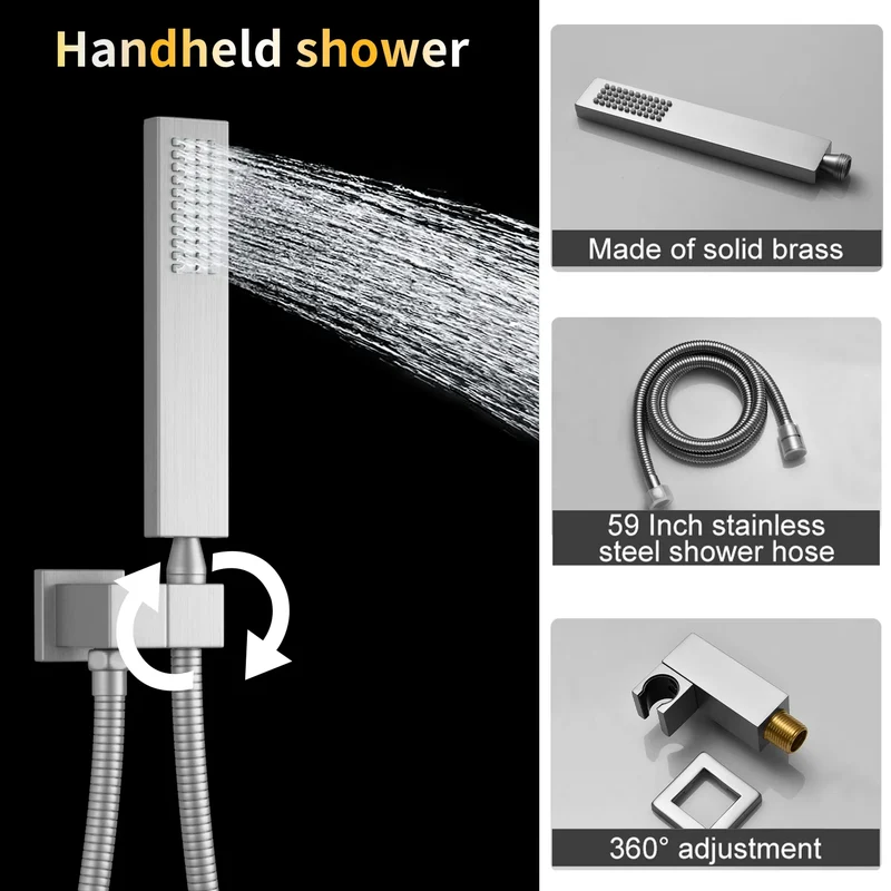 3 Functions Digital Display Thermostatic Shower System Brushed Nickel Brass Shower Set Rainfall Shower Faucet Set with Body Jets