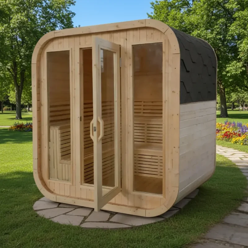 Modern White Pine Sauna Room - Solid Wood & Tempered Glass, Ready for Your Backyard