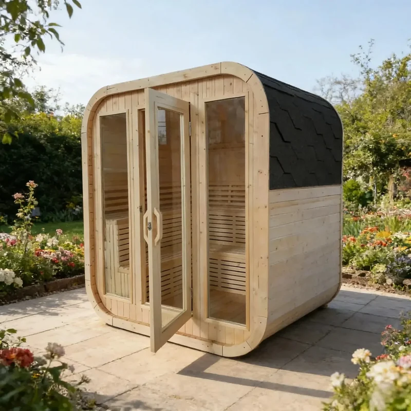 Modern White Pine Sauna Room - Solid Wood & Tempered Glass, Ready for Your Backyard