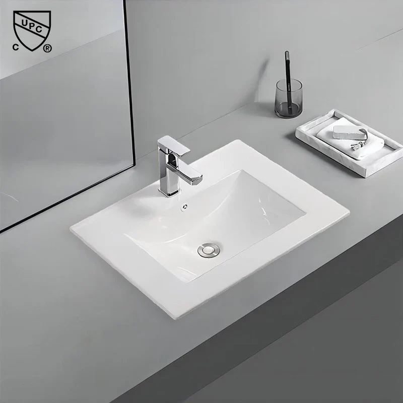 610mm Modern Integrated Thin Edge Wash Basin White Ceramic Rectangular Cabinet Vanity Hotel Bathroom Sink