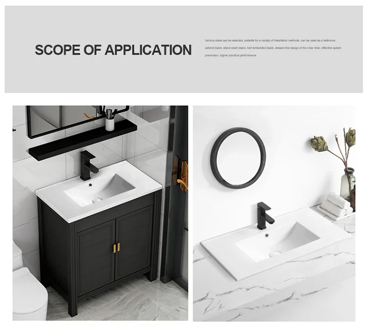 610mm Modern Integrated Thin Edge Wash Basin White Ceramic Rectangular Cabinet Vanity Hotel Bathroom Sink