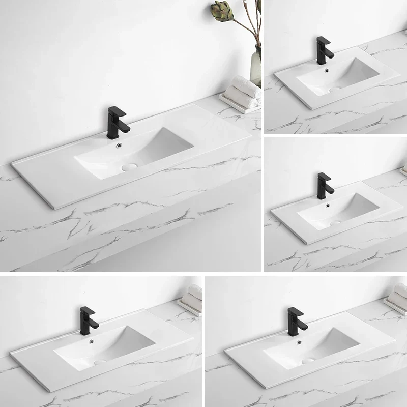 610mm Modern Integrated Thin Edge Wash Basin White Ceramic Rectangular Cabinet Vanity Hotel Bathroom Sink