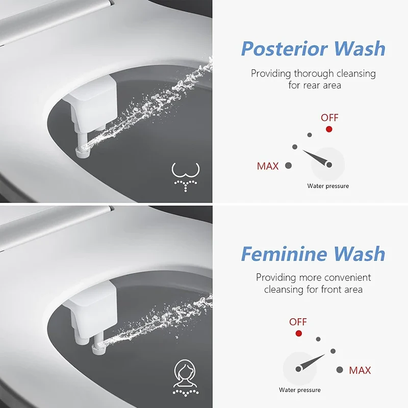 Modern Bathroom Ultra-Slim Dual Nozzle Retractable Bidet Attachment Non-Electric Cold Water for Hotel Toilet Seat Made Plastic