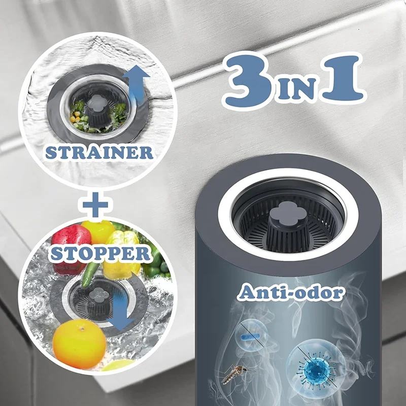Upgraded 3 in 1 Kitchen Sink Drain Strainer & Stopper Kit, 304 Stainless Steel Pop-up Kitchen Drain with Strainer Basket