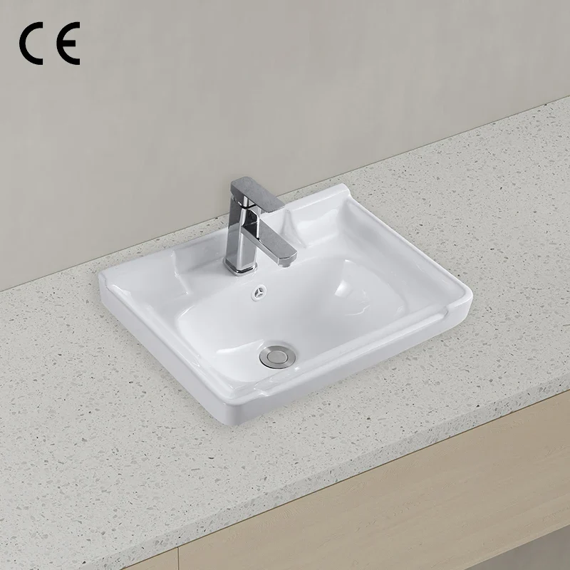 Modern Classic Rectangular Single-Hole Faucet Mount Lavatory Sink Solid Surface Washbasin Single-Hole Faucet Bathroom Vanity