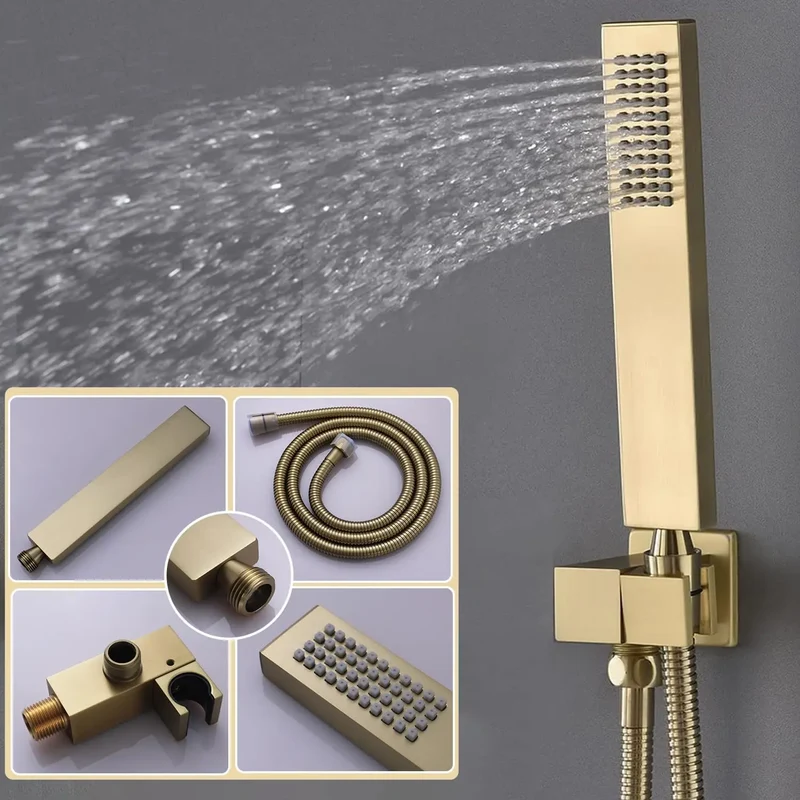 HONGDEC 3 Function Rainfall Shower System Brushed Gold Bathroom Shower System Bathroom Shower Set