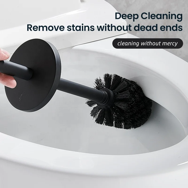Bathroom Black Gold 304 Stainless Steel Toilet Brush Set Toilet Bowl Cleaner Brush and Holder Cleaning Tool Standing