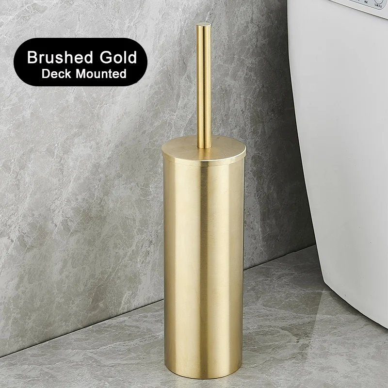 Bathroom Black Gold 304 Stainless Steel Toilet Brush Set Toilet Bowl Cleaner Brush and Holder Cleaning Tool Standing