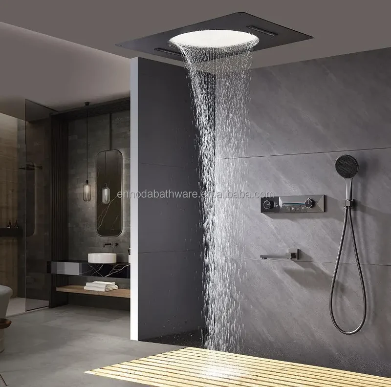 4 Way Shower Diverter Valve Digital Temperature Display Control Mixer Valve Modern Push Button Shower Faucet Valve