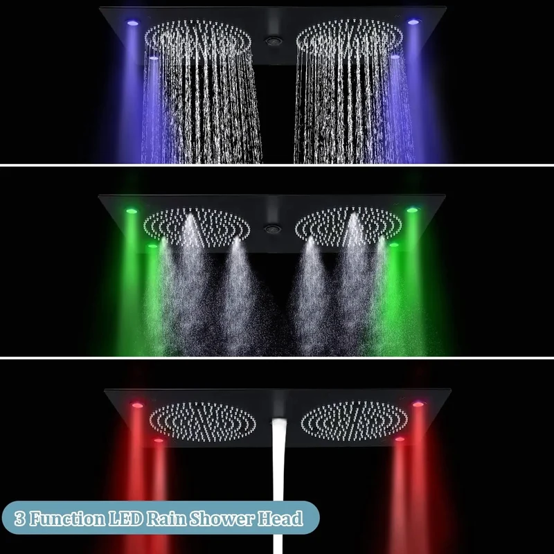 Black Ceiling Rain Brass Shower Combo with Thermostatic Mixing Valve Kit 24.4x12.6 Inch Rain Waterfall Shower Head