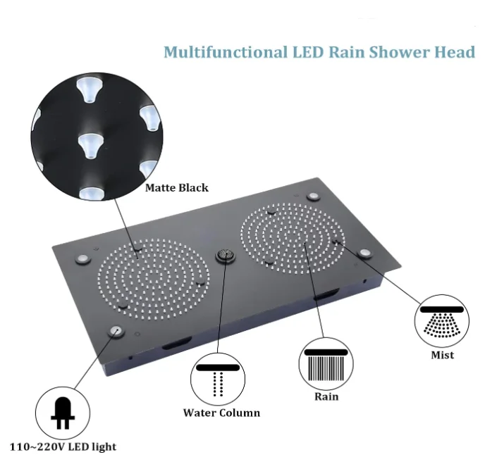 Black Ceiling Rain Brass Shower Combo with Thermostatic Mixing Valve Kit 24.4x12.6 Inch Rain Waterfall Shower Head