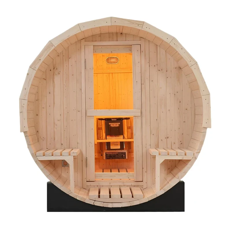 Premium Outdoor Barrel Sauna Kit for 6 | Backyard Spa & Steam Room in White Pine Wood