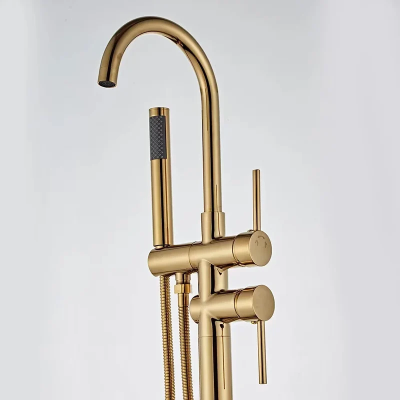 Luxury Hotel Project Gold Chrome Freestanding Bathtub Faucet Set Modern Rain Brass Mixer Shower Bath Taps With Hand Shower