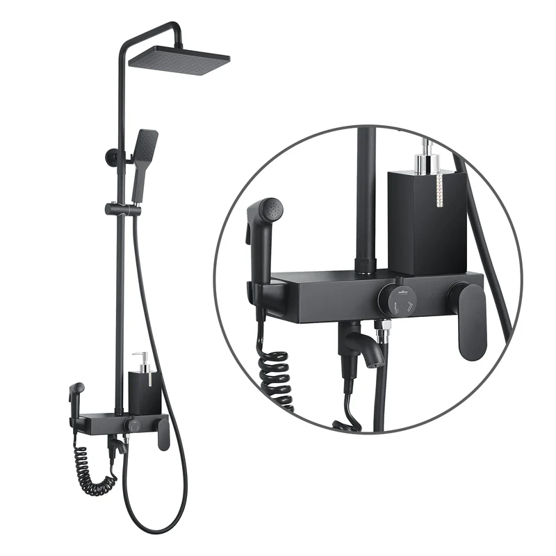 Hot Sale Bath Rain Shower Set Sanitary Ware Black Brass Large Bathroom Rain Shower Set with Shattaf