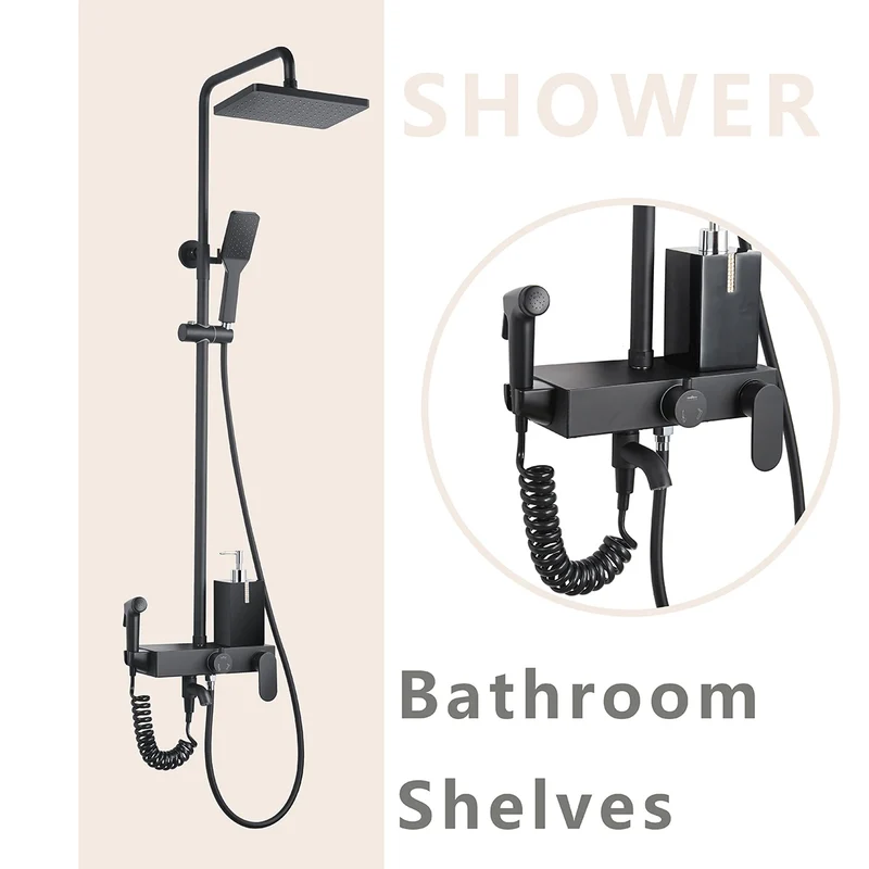 Hot Sale Bath Rain Shower Set Sanitary Ware Black Brass Large Bathroom Rain Shower Set with Shattaf