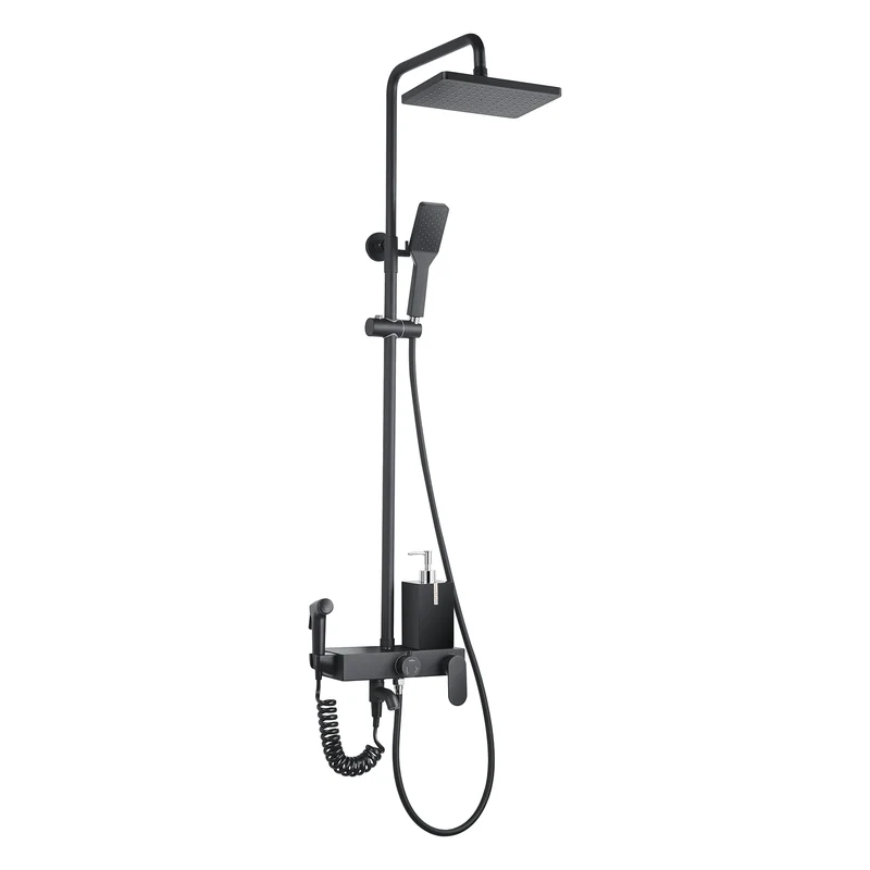 Hot Sale Bath Rain Shower Set Sanitary Ware Black Brass Large Bathroom Rain Shower Set with Shattaf