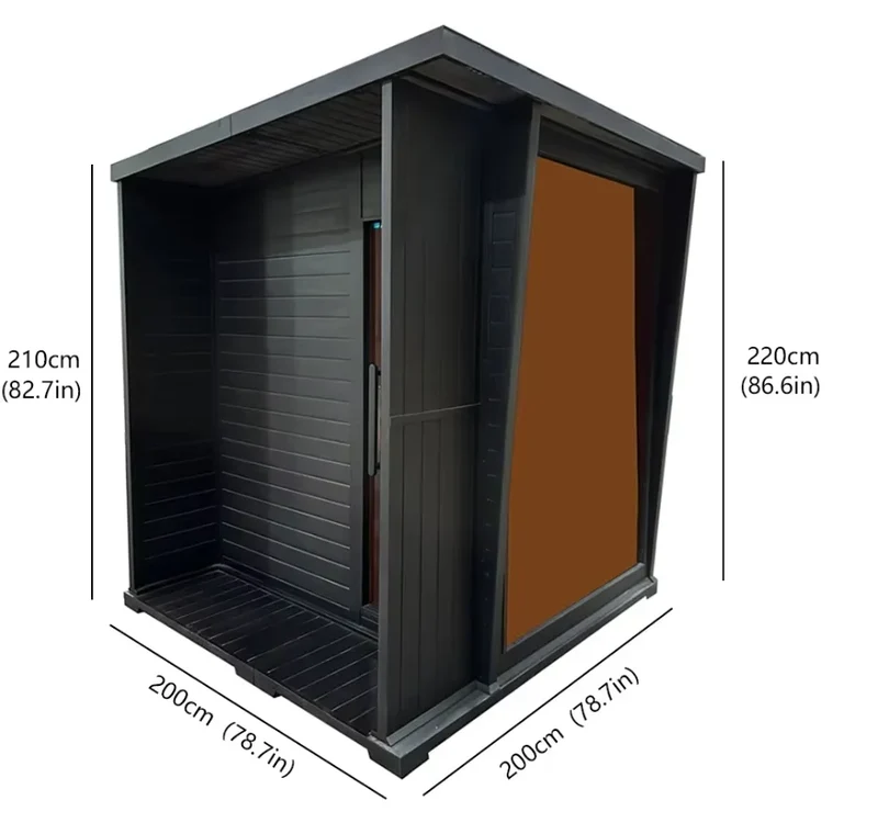 Black Waterproof Shingles Carbonized Square Outdoor Sauna Room Traditional Steam Sauna 4- Person for Outdoor Garden