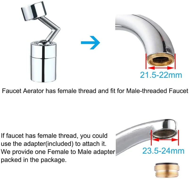 Brass Kitchen Sink Faucet Aerator Dual Function 2 Sprayer 360 Degree Big Angle Swivel Aerator
