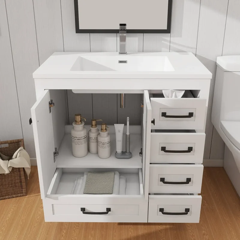 US Stock 36inch Fast Free Shipping Ready to Assemble Apartment Size Flat Pack Morden Bathroom Vanity with Single Sink