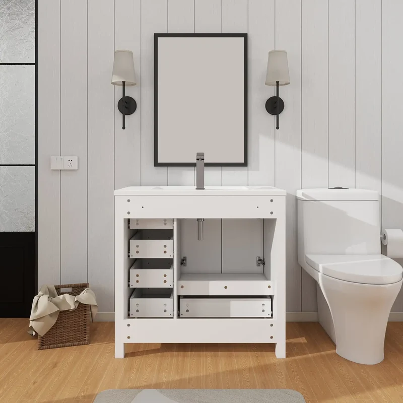 US Stock 36inch Fast Free Shipping Ready to Assemble Apartment Size Flat Pack Morden Bathroom Vanity with Single Sink