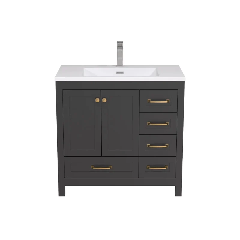 US Stock 36inch Fast Free Shipping Ready to Assemble Apartment Size Flat Pack Morden Bathroom Vanity with Single Sink