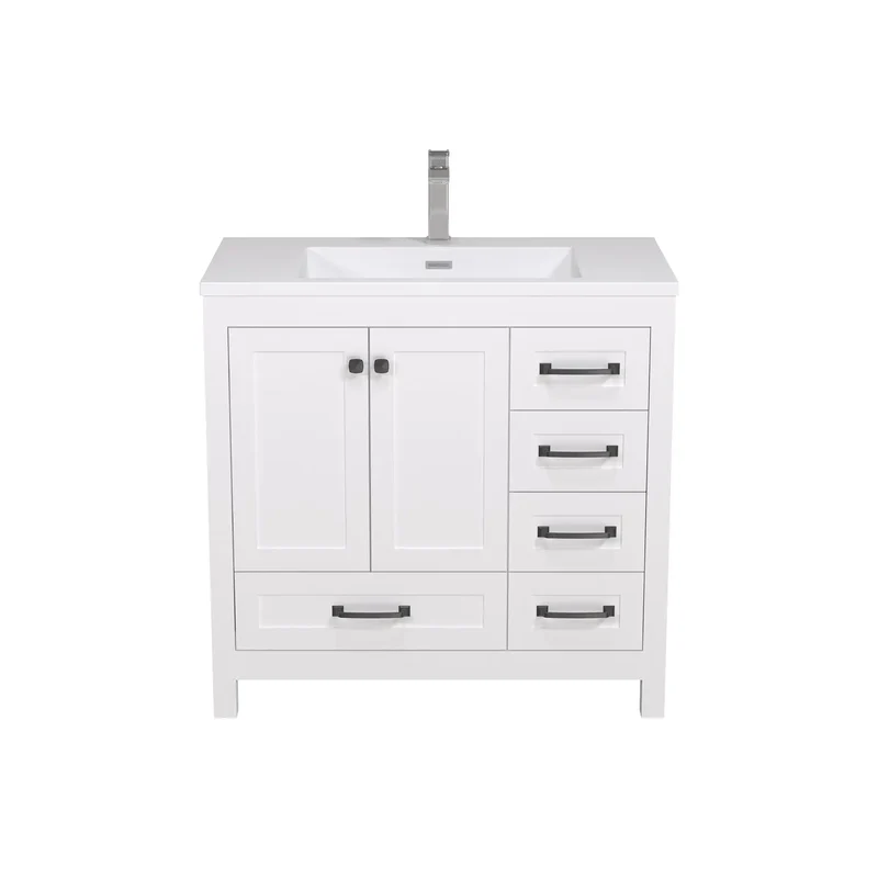 US Stock 36inch Fast Free Shipping Ready to Assemble Apartment Size Flat Pack Morden Bathroom Vanity with Single Sink