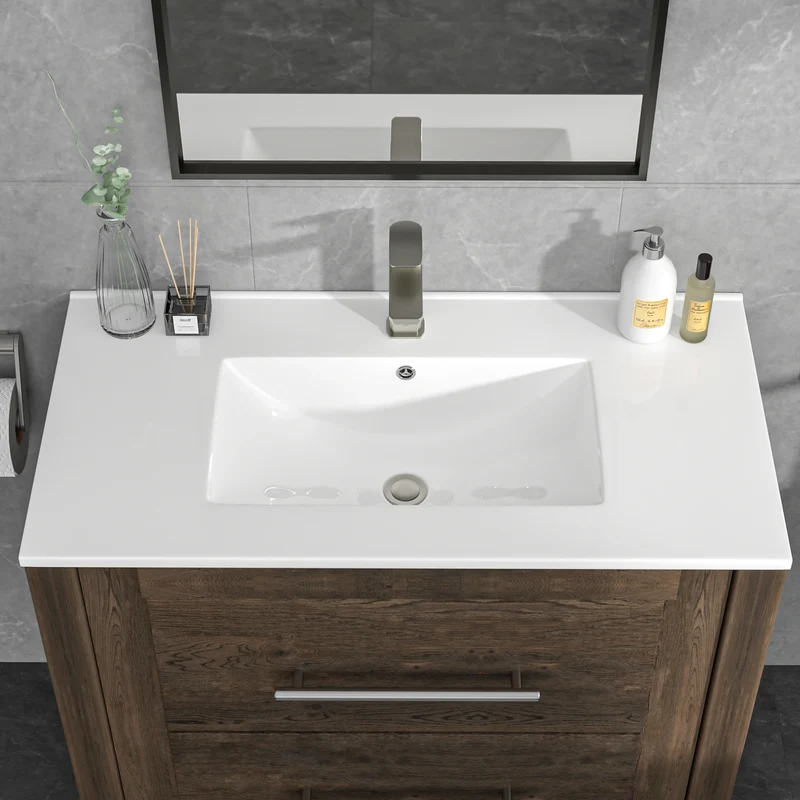 Sarlai US Stock 36-Inch Modern Drop-In Vanity Easy Clean Bathroom Sinks Ceramic Thin Edge Basin