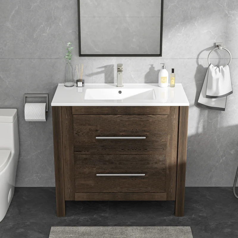 Sarlai US Stock 36-Inch Modern Drop-In Vanity Easy Clean Bathroom Sinks Ceramic Thin Edge Basin