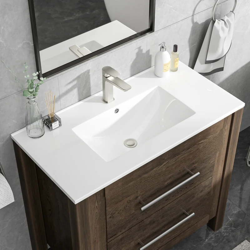 Sarlai US Stock 36-Inch Modern Drop-In Vanity Easy Clean Bathroom Sinks Ceramic Thin Edge Basin