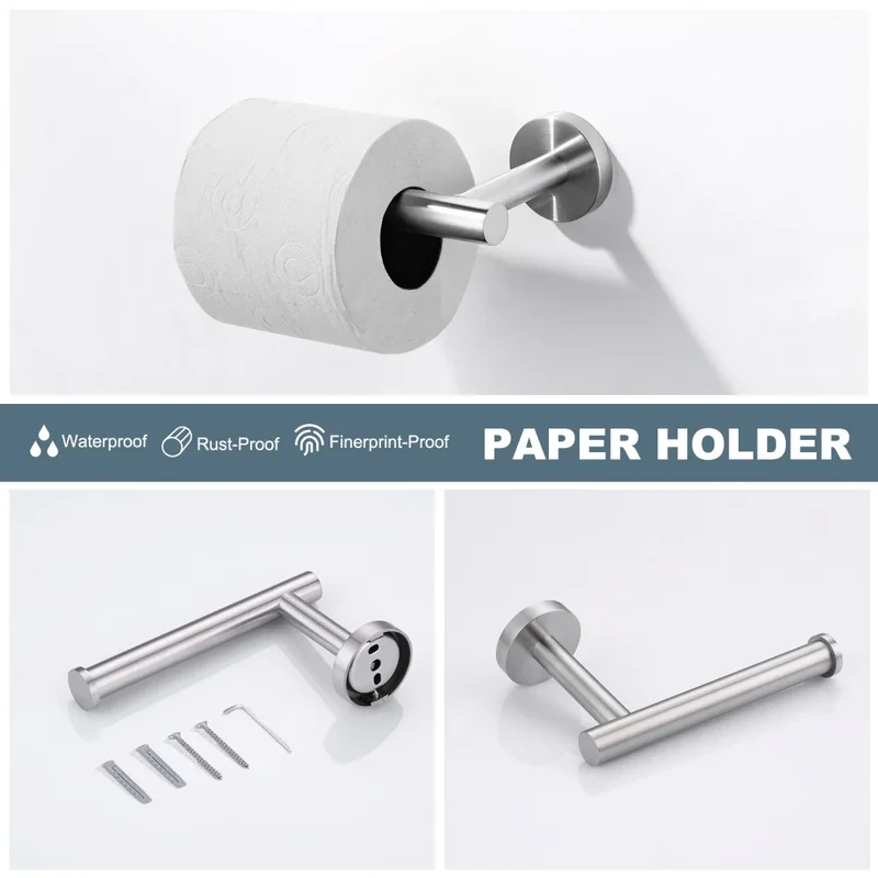 3 Pieces Brushed Nickel Bathroom Hardware Set Towel Ring Toilet Paper Holder Towel Hook, Wall Mounted Bathroom Accessories Set