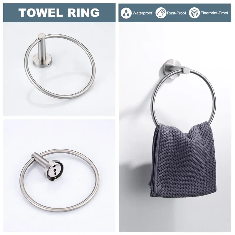 3 Pieces Brushed Nickel Bathroom Hardware Set Towel Ring Toilet Paper Holder Towel Hook, Wall Mounted Bathroom Accessories Set