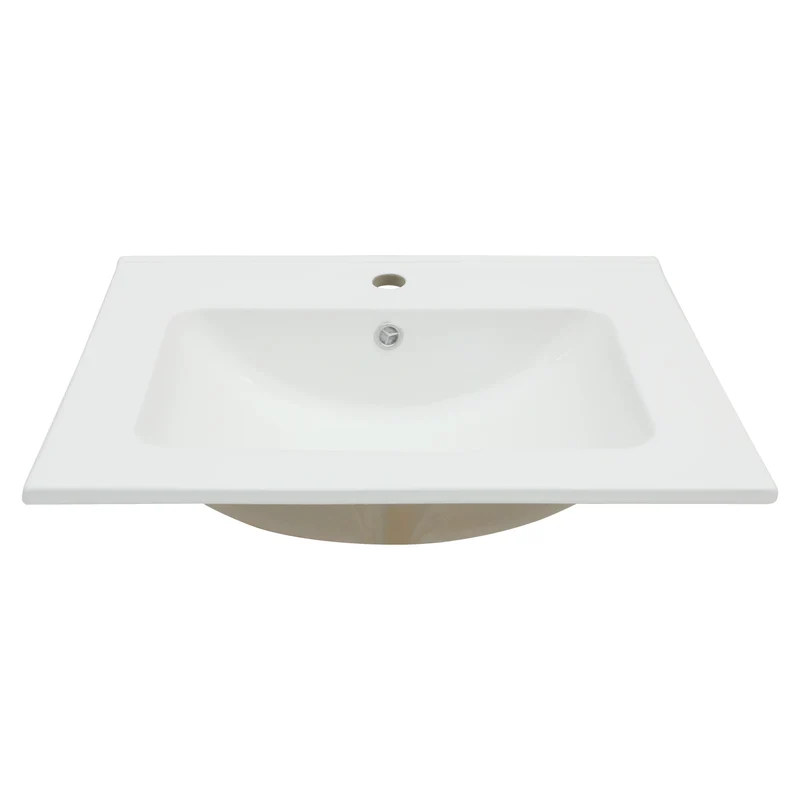 US Stock Sarlai Modern Eco-Friendly White Ceramic Countertop Bathroom Sink with Thin Edge Design