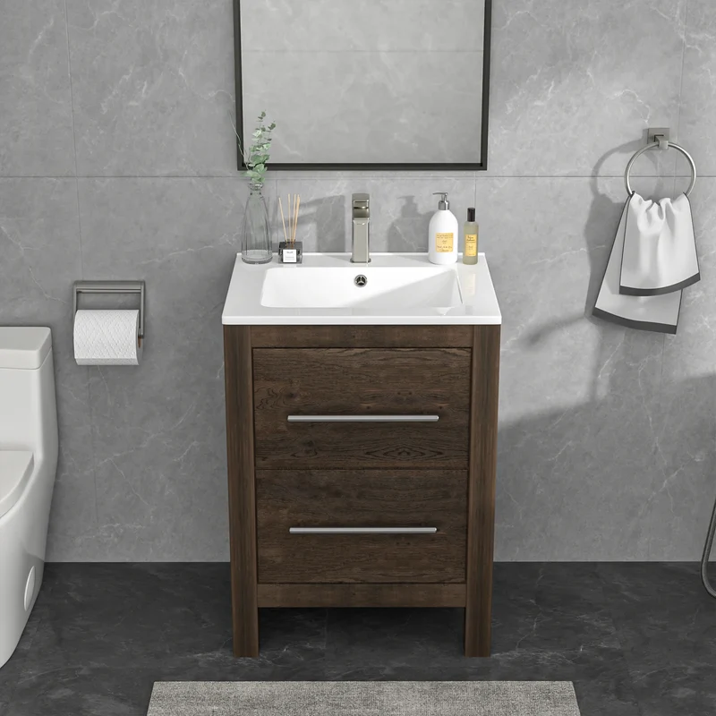 US Stock Sarlai Modern Eco-Friendly White Ceramic Countertop Bathroom Sink with Thin Edge Design