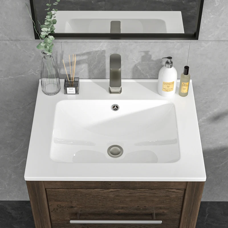 US Stock Sarlai Modern Eco-Friendly White Ceramic Countertop Bathroom Sink with Thin Edge Design