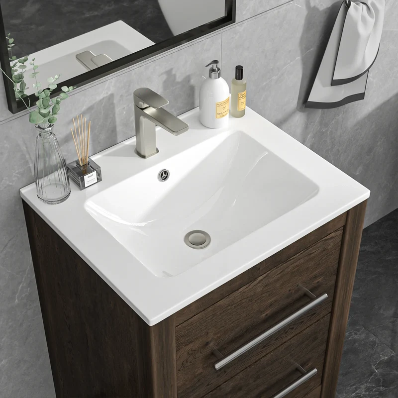 US Stock Sarlai Modern Eco-Friendly White Ceramic Countertop Bathroom Sink with Thin Edge Design