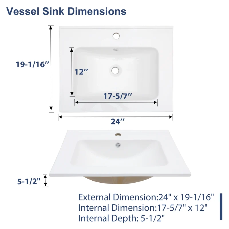 US Stock Sarlai Modern Eco-Friendly White Ceramic Countertop Bathroom Sink with Thin Edge Design