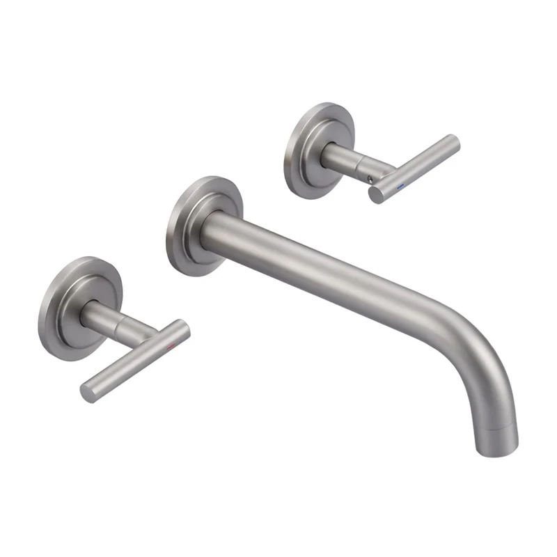 8 Inch Long Spout Reach Bathroom Sink Faucet Wall Mounted Two Handles Washbasin Faucet Rough-in Valve Chrome Wall Faucet