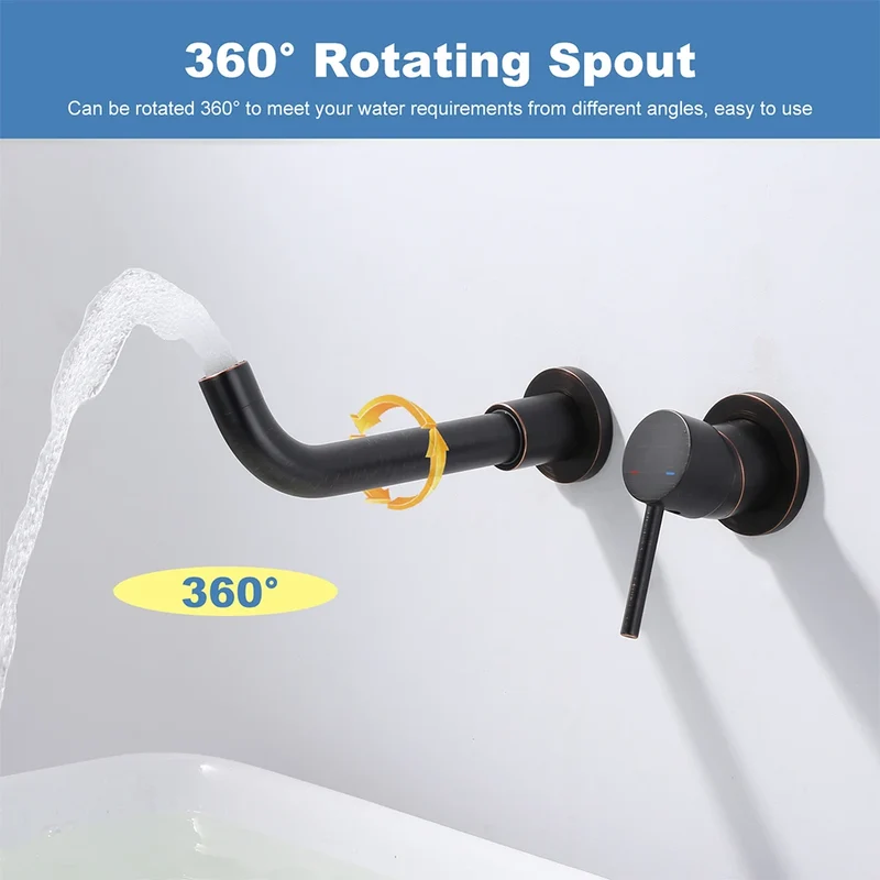 Oil Rubbed Bronze Bathroom Faucet Cold Hot Water Tap Wall Tap Single Handle Faucet for Bathroom Sink,Wall Mount Bathroom Faucet