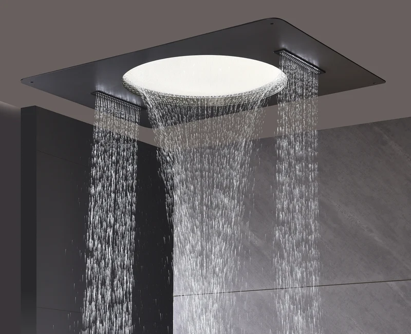 LED Full Body Smart Ceiling 4 Ways Function Digital Thermostatic Rainfall Waterfall Shower Jets System Set with Body Jets