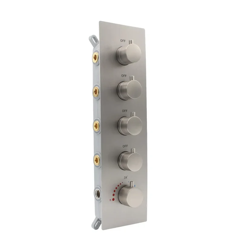 Modern 4 Way Thermostatic Shower Mixing Valve Concealed 5-Handle Brass Diverter Controlled Flow Polished Bronze Brushed Nickel